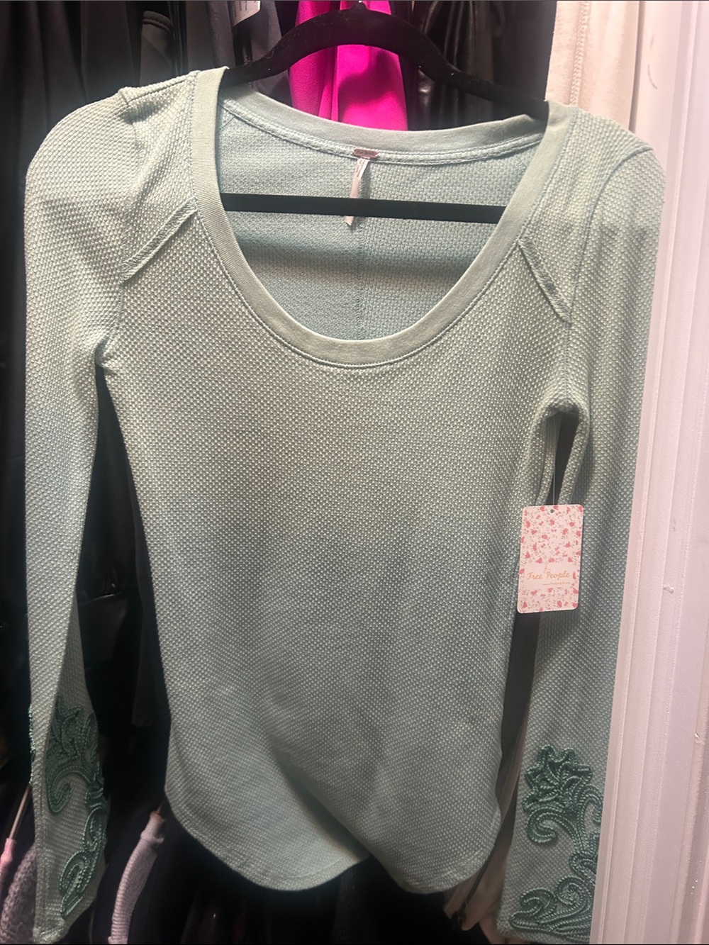 Women's Long Sleeve Scoop Neck Top - Mint Green FREE PEOPLE NWT